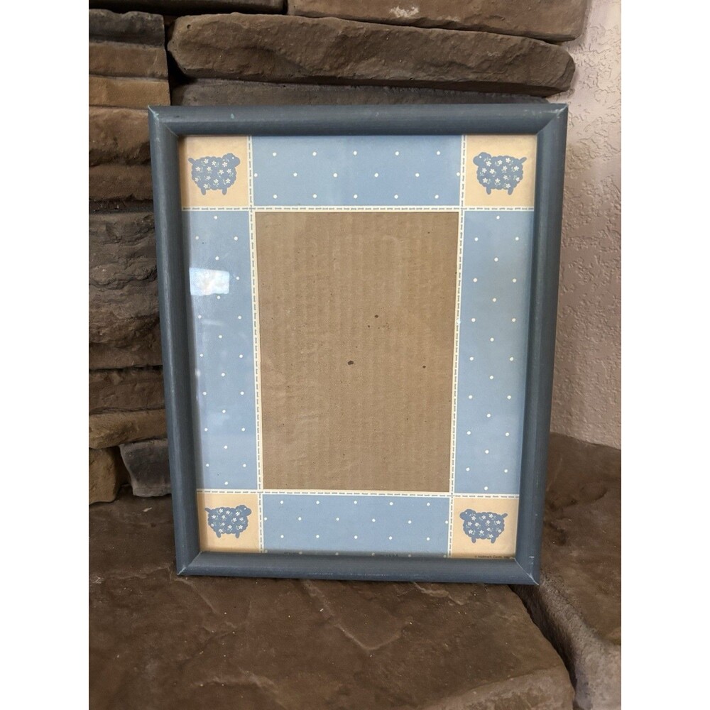 VTG 8 X 10 Baby Picture Frame Baby  Blue Sheep Lamb Holds 5 By 7 Or 8 By 10